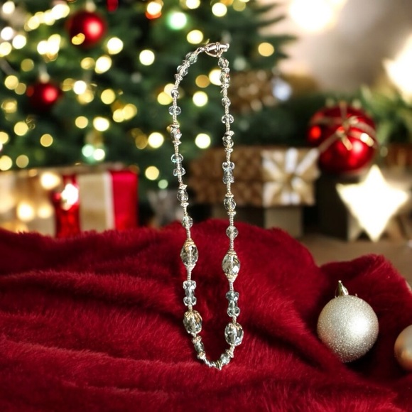 Handcrafted Teal & Silver Beaded Necklace with round faceted beads & seed beads - Picture 2 of 6